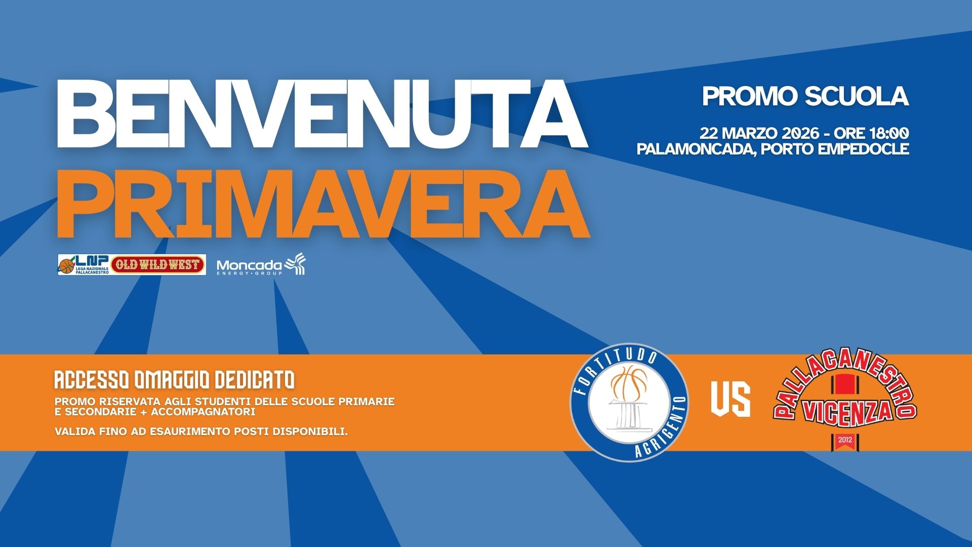 LA FORTITUDO AGRIGENTO LANCIA “BENVENUTA PRIMAVERA”, L’INIZIATIVA DEDICATA AGLI STUDENTI DELLA PROVINCIA: INGRESSO GRATUITO E POSTI RISERVATI AL PALAMONCADA PER LE PARTITE DI CAMPIONATO.